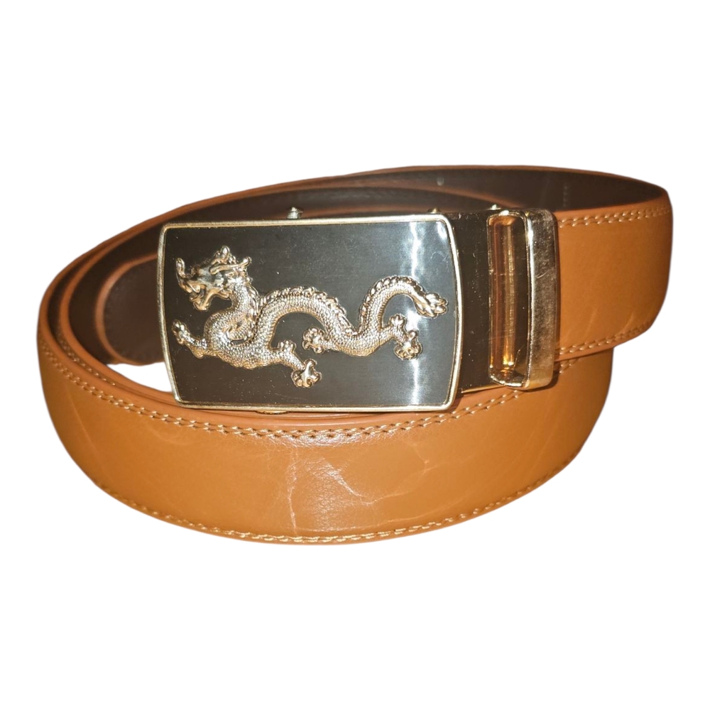 Tan Leather Belt with Gold Buckle